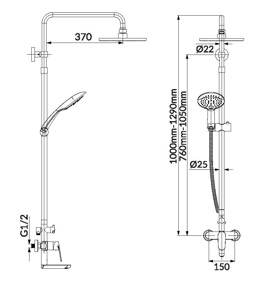 Single Lever Exposed Bath/Shower Set - Image 2