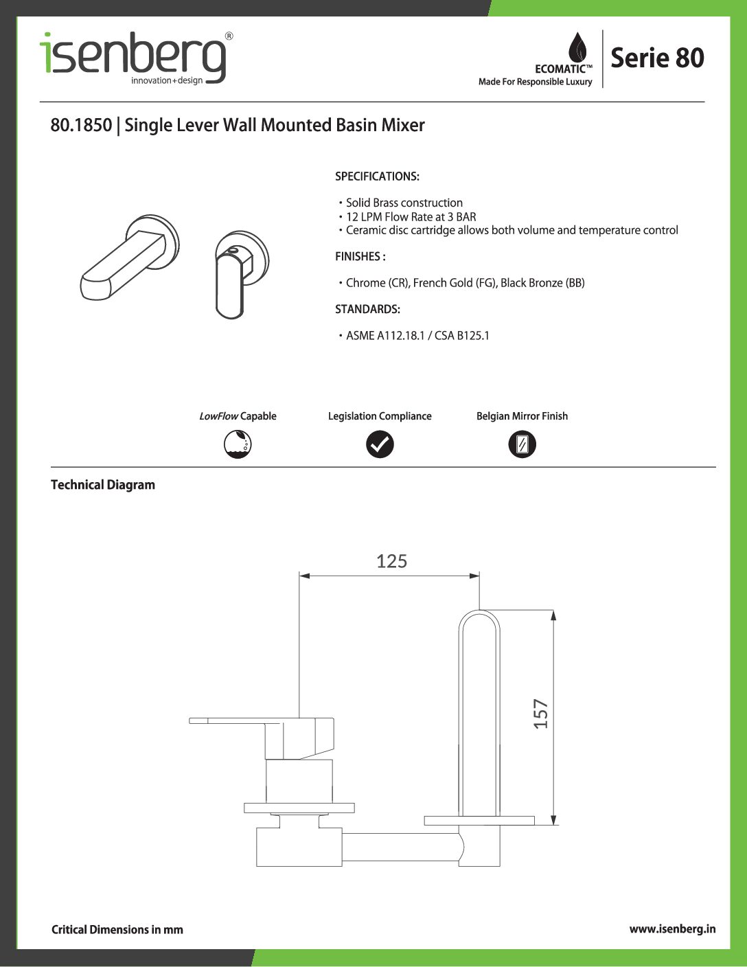 Single Lever Wall Mounted Basin Mixer - Image 2